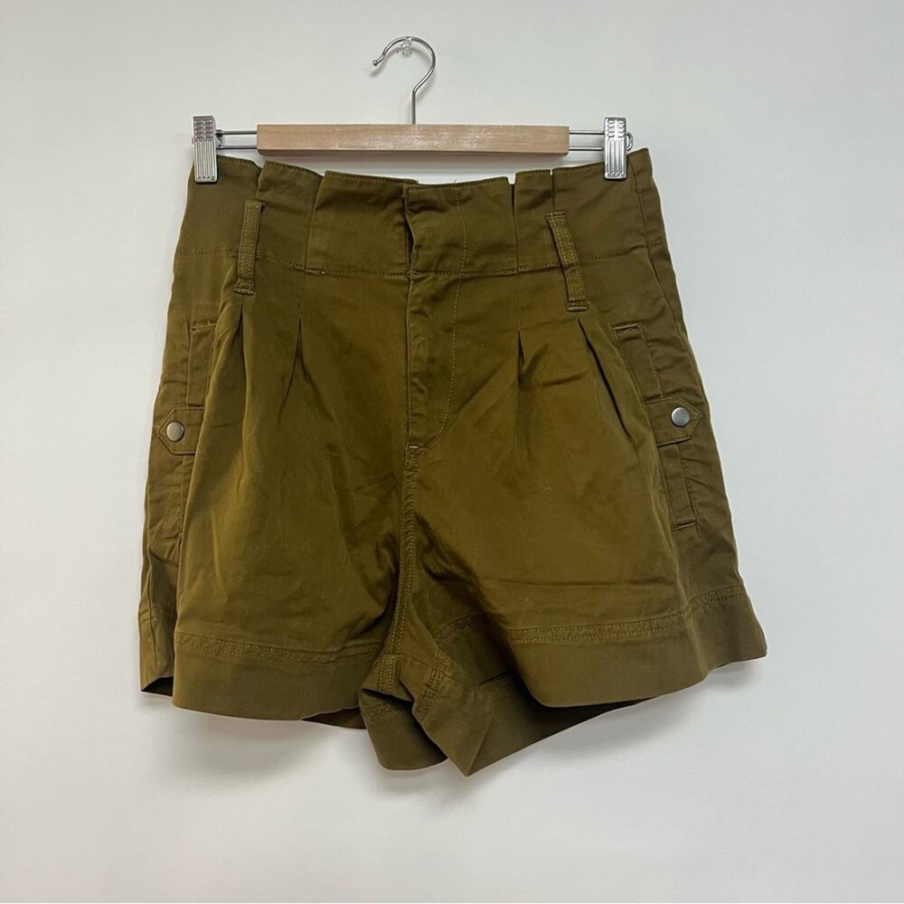 NWT No Belt TopShop Paperbag Cargo Shorts Olive Green High Rise Waist Size 6 - Picture 3 of 8
